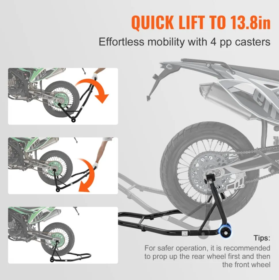 VEVOR Motorcycle Stand Lift, 850lbs Front Rear Combo Stand Lift Stand, Front and Rear Wheel Fork Stand, U+L Fork Swingarm Spool, Compatible with Most Yamaha Honda Kawasaki Suzuki Motorcycles, Black