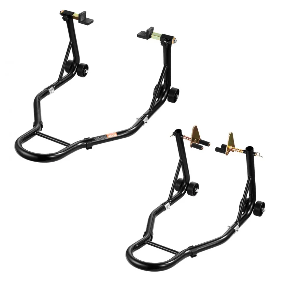 VEVOR Motorcycle Stand Lift, 1100lbs Capacity Front Rear Combo Stand Lift, Front Wheel Dual-Fork Stand, Rear U+L Fork Swingarm Spool Stand, for Most Yamaha Honda Kawasaki Suzuki Motorcycles, Black
