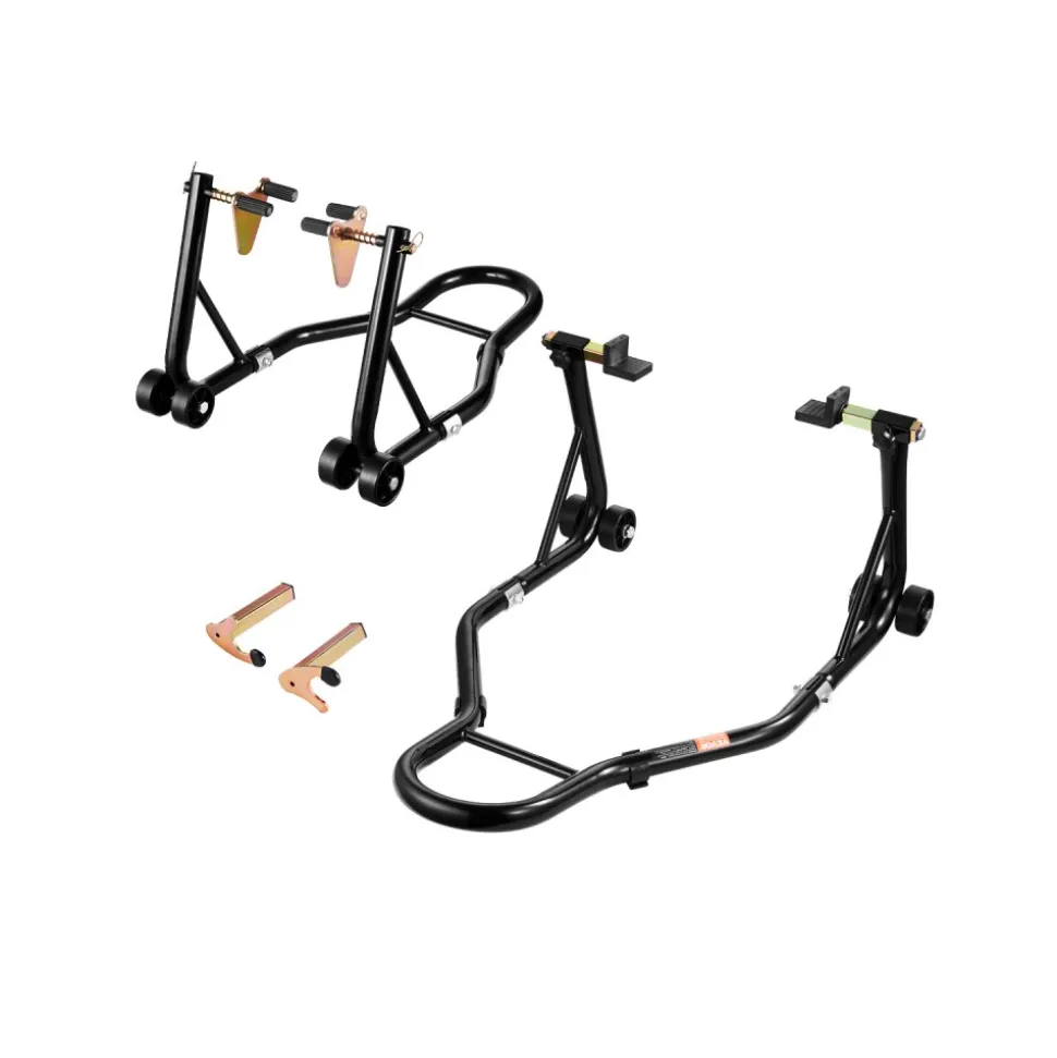 VEVOR Motorcycle Stand Lift, 1100lbs Capacity Front Rear Combo Stand Lift, Front Wheel Dual-Fork Stand, Rear U+L Fork Swingarm Spool Stand, for Most Yamaha Honda Kawasaki Suzuki Motorcycles, Black