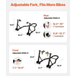 VEVOR Motorcycle Stand Lift, 1100lbs Capacity Front Rear Combo Stand Lift, Front Wheel Dual-Fork Stand, Rear U+L Fork Swingarm Spool Stand, for Most Yamaha Honda Kawasaki Suzuki Motorcycles, Black