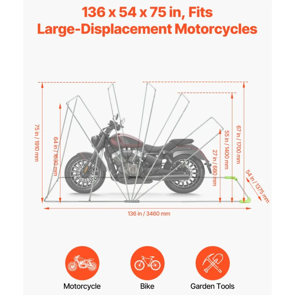 VEVOR Motorcycle Storage Shelter with Security Lock, 600D Oxford Flip-Up Garage Tent, Heavy-Duty All-Weather Motorcycle Cover with Ventilation Windows, 136x54x75 in Outdoor Vehicle Shelter, Black
