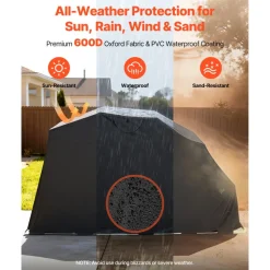 VEVOR Motorcycle Storage Shelter with Security Lock, 600D Oxford Flip-Up Garage Tent, Heavy-Duty All-Weather Motorcycle Cover with Ventilation Windows, 136x54x75 in Outdoor Vehicle Shelter, Black