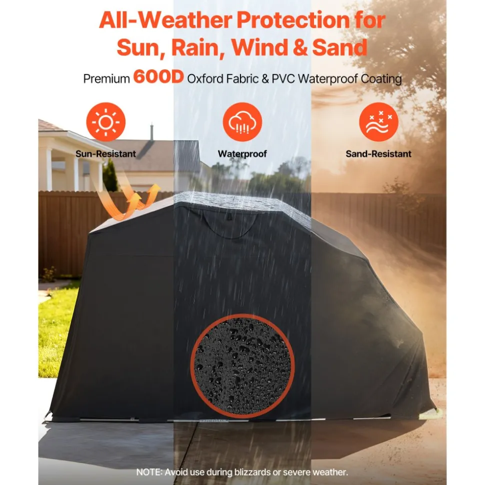 VEVOR Motorcycle Storage Shelter with Security Lock, 600D Oxford Flip-Up Garage Tent, Heavy-Duty All-Weather Motorcycle Cover with Ventilation Windows, 136x54x75 in Outdoor Vehicle Shelter, Black