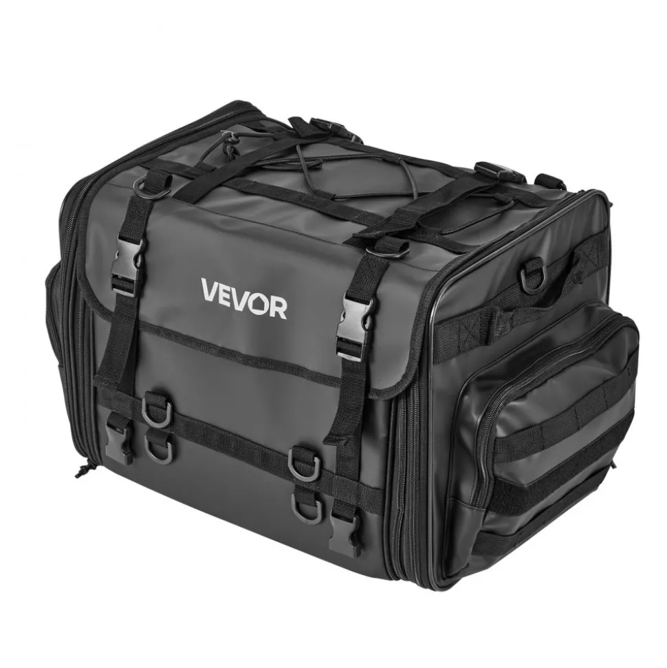 VEVOR Motorcycle Tail Bag, 22-34 L Expandable Motorcycle Rear Seat Bag with Waterproof Rain Cover, Outdoor Sports Motorbike Luggage Storage Backpack Handbag with Straps, Pocket & Elastic Cord, Black