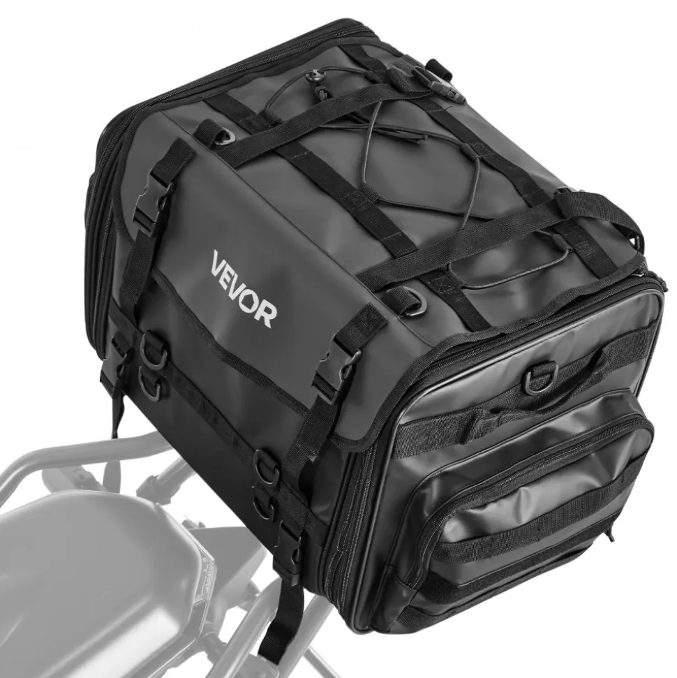 VEVOR Motorcycle Tail Bag, 22-34 L Expandable Motorcycle Rear Seat Bag with Waterproof Rain Cover, Outdoor Sports Motorbike Luggage Storage Backpack Handbag with Straps, Pocket & Elastic Cord, Black