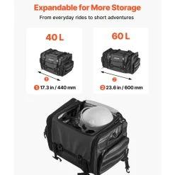 VEVOR Motorcycle Tail Bag, 22-34 L Expandable Motorcycle Rear Seat Bag with Waterproof Rain Cover, Outdoor Sports Motorbike Luggage Storage Backpack Handbag with Straps, Pocket & Elastic Cord, Black