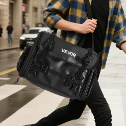 VEVOR Motorcycle Tail Bag, 22-34 L Expandable Motorcycle Rear Seat Bag with Waterproof Rain Cover, Outdoor Sports Motorbike Luggage Storage Backpack Handbag with Straps, Pocket & Elastic Cord, Black