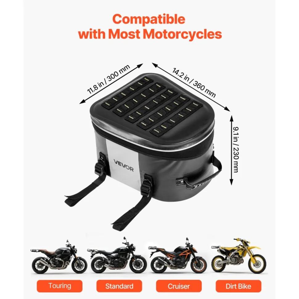 VEVOR Motorcycle Tail Bag, 28 L Motorcycle Rear Seat Bag with Waterproof Fabric, Outdoor Sports Motorbike Luggage Storage Trunk Handbag with Pocket & Adjustable Buckle, Universal Fit Rear Racks, Black