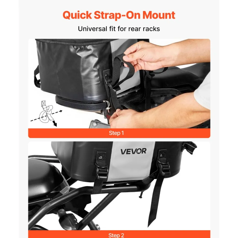 VEVOR Motorcycle Tail Bag, 28 L Motorcycle Rear Seat Bag with Waterproof Fabric, Outdoor Sports Motorbike Luggage Storage Trunk Handbag with Pocket & Adjustable Buckle, Universal Fit Rear Racks, Black
