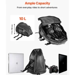 VEVOR Motorcycle Tail Bag, 10 L Motorcycle Rear Seat Bag with Waterproof Rain Cover, Outdoor Sports Motorbike Luggage Storage Trunk Rack Backpack Handbag with Shoulder Strap and Inner Pocket, Black