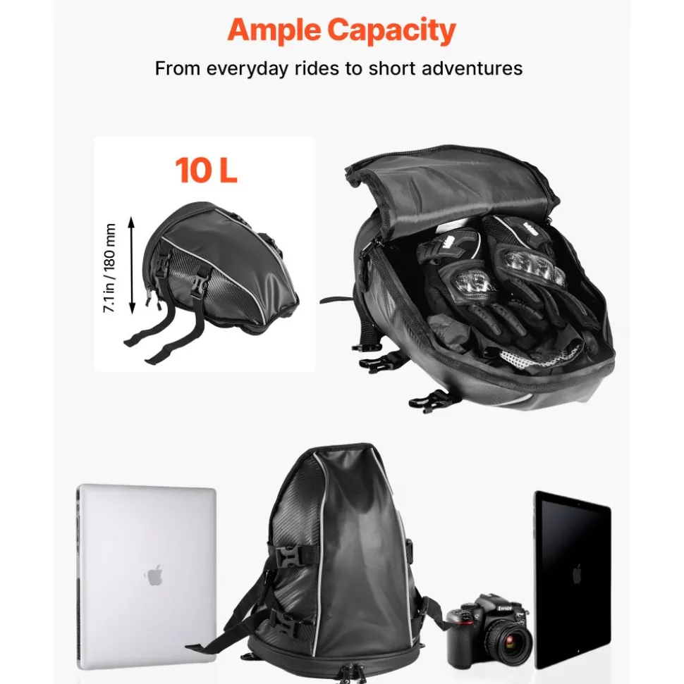 VEVOR Motorcycle Tail Bag, 30 L Motorcycle Rear Seat Bag with Waterproof Rain Cover, Outdoor Sports Motorbike Luggage Storage Trunk Rack Backpack with Shoulder Straps, Universal Fit Rear Racks, Black