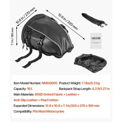 VEVOR Motorcycle Tail Bag, 30 L Motorcycle Rear Seat Bag with Waterproof Rain Cover, Outdoor Sports Motorbike Luggage Storage Trunk Rack Backpack with Shoulder Straps, Universal Fit Rear Racks, Black
