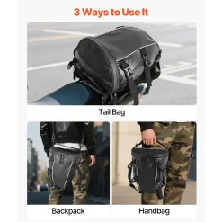 VEVOR Motorcycle Tail Bag, 30 L Motorcycle Rear Seat Bag with Waterproof Rain Cover, Outdoor Sports Motorbike Luggage Storage Trunk Rack Backpack with Shoulder Straps, Universal Fit Rear Racks, Black