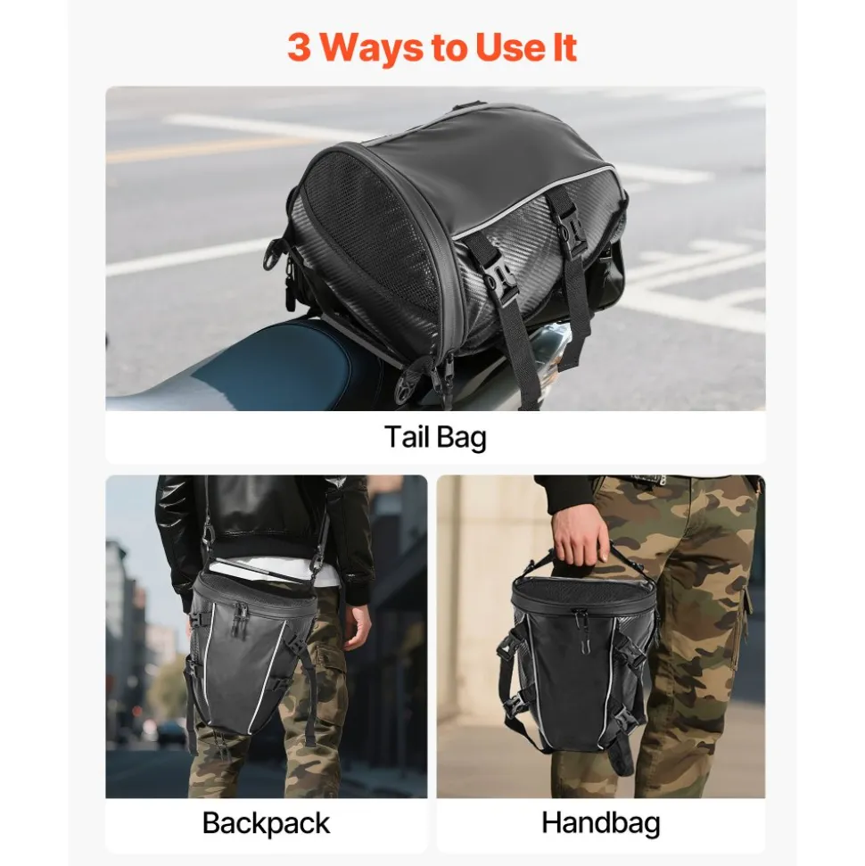 VEVOR Motorcycle Tail Bag, 30 L Motorcycle Rear Seat Bag with Waterproof Rain Cover, Outdoor Sports Motorbike Luggage Storage Trunk Rack Backpack with Shoulder Straps, Universal Fit Rear Racks, Black