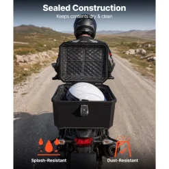 VEVOR Motorcycle Top Case 45L Universal Waterproof ABS Motorcycle Tail Case, Detachable Motorbike Top Box with Security Lock & Leather Liner for Luggage Storage