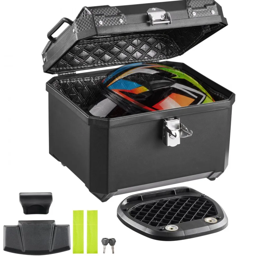 VEVOR Motorcycle Top Case 45L Universal Waterproof ABS Motorcycle Tail Case, Detachable Motorbike Top Box with Security Lock & Leather Liner for Luggage Storage