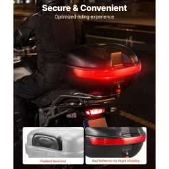VEVOR Motorcycle Top Case 30L Universal Waterproof PP Motorcycle Tail Case, Detachable Motorbike Top Box with Security Lock & Backrest for Luggage Storage