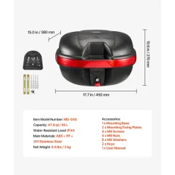 VEVOR Motorcycle Top Case 30L Universal Waterproof PP Motorcycle Tail Case, Detachable Motorbike Top Box with Security Lock & Backrest for Luggage Storage
