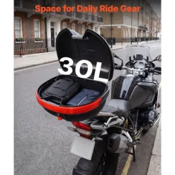 VEVOR Motorcycle Top Case 30L Universal Waterproof PP Motorcycle Tail Case, Detachable Motorbike Top Box with Security Lock & Backrest for Luggage Storage