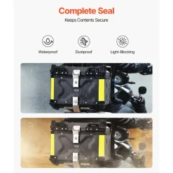 VEVOR Motorcycle Top Case, Universal Aluminum Alloy Motorbike Tail Box with Leather Lining, 55L Waterproof Detachable Motorcycle Top Box with Lock & Back Cushion, Fit for 99% of Motorcycle Frames