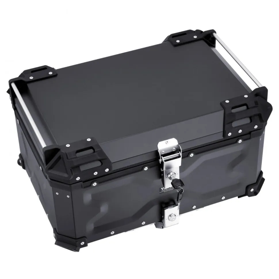 VEVOR Motorcycle Top Case, Universal Aluminum Alloy Motorbike Tail Box with Leather Lining, 65L Waterproof Detachable Motorcycle Top Box with Lock & Back Cushion, Fit for 99% of Motorcycle Frames