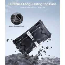VEVOR Motorcycle Top Case, Universal Aluminum Alloy Motorbike Tail Box with Leather Lining, 65L Waterproof Detachable Motorcycle Top Box with Lock & Back Cushion, Fit for 99% of Motorcycle Frames