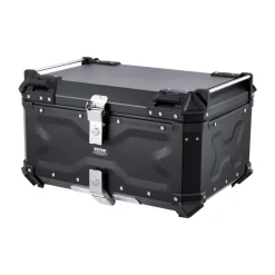 VEVOR Motorcycle Top Case, Universal Aluminum Alloy Motorbike Tail Box with Leather Lining, 65L Waterproof Detachable Motorcycle Top Box with Lock & Back Cushion, Fit for 99% of Motorcycle Frames
