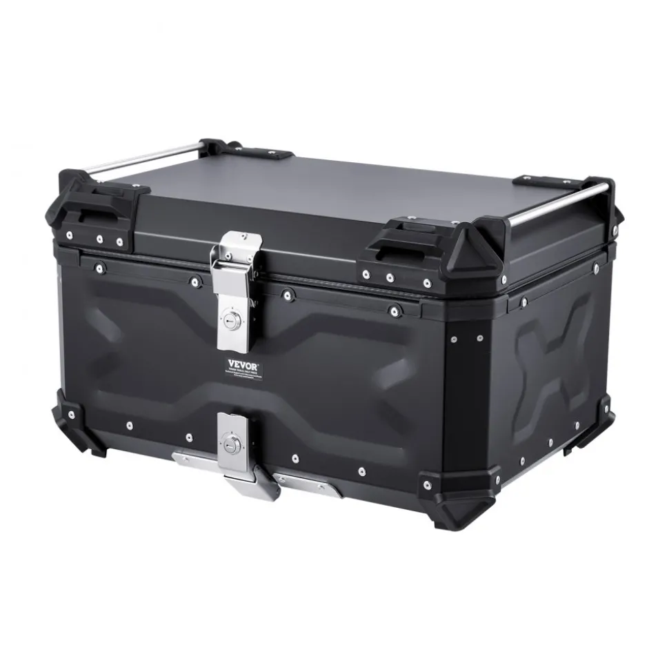 VEVOR Motorcycle Top Case, Universal Aluminum Alloy Motorbike Tail Box with Leather Lining, 65L Waterproof Detachable Motorcycle Top Box with Lock & Back Cushion, Fit for 99% of Motorcycle Frames