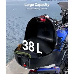 VEVOR Motorcycle Top Case, Universal Durable PP Material Motorbike Tail Box with Reflective Panel, 48L Waterproof Detachable Motorcycle Top Box with Multi-Hole Base, Fit for 99% of Motorcycle Frames