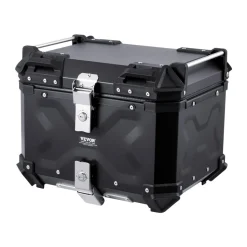 VEVOR Motorcycle Top Case, Universal Aluminum Alloy Motorbike Tail Box with Leather Lining, 45L Waterproof Detachable Motorcycle Top Box with Lock & Back Cushion, Fit for 99% of Motorcycle Frames