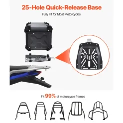 VEVOR Motorcycle Top Case, Universal Aluminum Alloy Motorbike Tail Box with Leather Lining, 45L Waterproof Detachable Motorcycle Top Box with Lock & Back Cushion, Fit for 99% of Motorcycle Frames