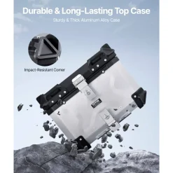 VEVOR Motorcycle Top Case, Universal Aluminum Alloy Motorbike Tail Box with Leather Lining, 45L Waterproof Detachable Motorcycle Top Box with Lock & Back Cushion, Fit for 99% of Motorcycle Frames
