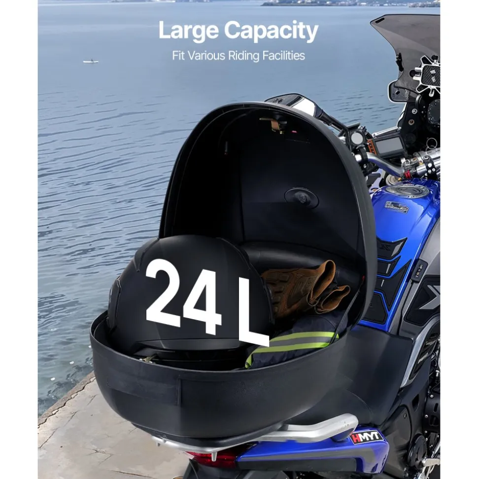 VEVOR Motorcycle Top Case, Universal Durable PP Material Motorbike Tail Box with Reflective Panel, 62L Waterproof Detachable Motorcycle Top Box with Multi-Hole Base, Fit for 99% of Motorcycle Frames