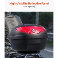 VEVOR Motorcycle Top Case, Universal Durable PP Material Motorbike Tail Box with Reflective Panel, 62L Waterproof Detachable Motorcycle Top Box with Multi-Hole Base, Fit for 99% of Motorcycle Frames