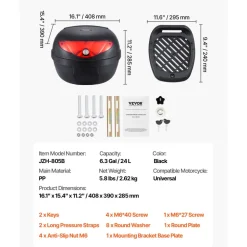 VEVOR Motorcycle Top Case, Universal Durable PP Material Motorbike Tail Box with Reflective Panel, 62L Waterproof Detachable Motorcycle Top Box with Multi-Hole Base, Fit for 99% of Motorcycle Frames