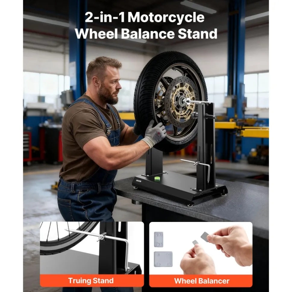 VEVOR Motorcycle Wheel Balancer, 88.2 lbs Capacity, Tire Balancer & Truing Stand with Adjustable Centering Cones and Truing Pointer, Balancing Tools for Most Motorcycles & Bicycles, 32-Inch Wheel Dia