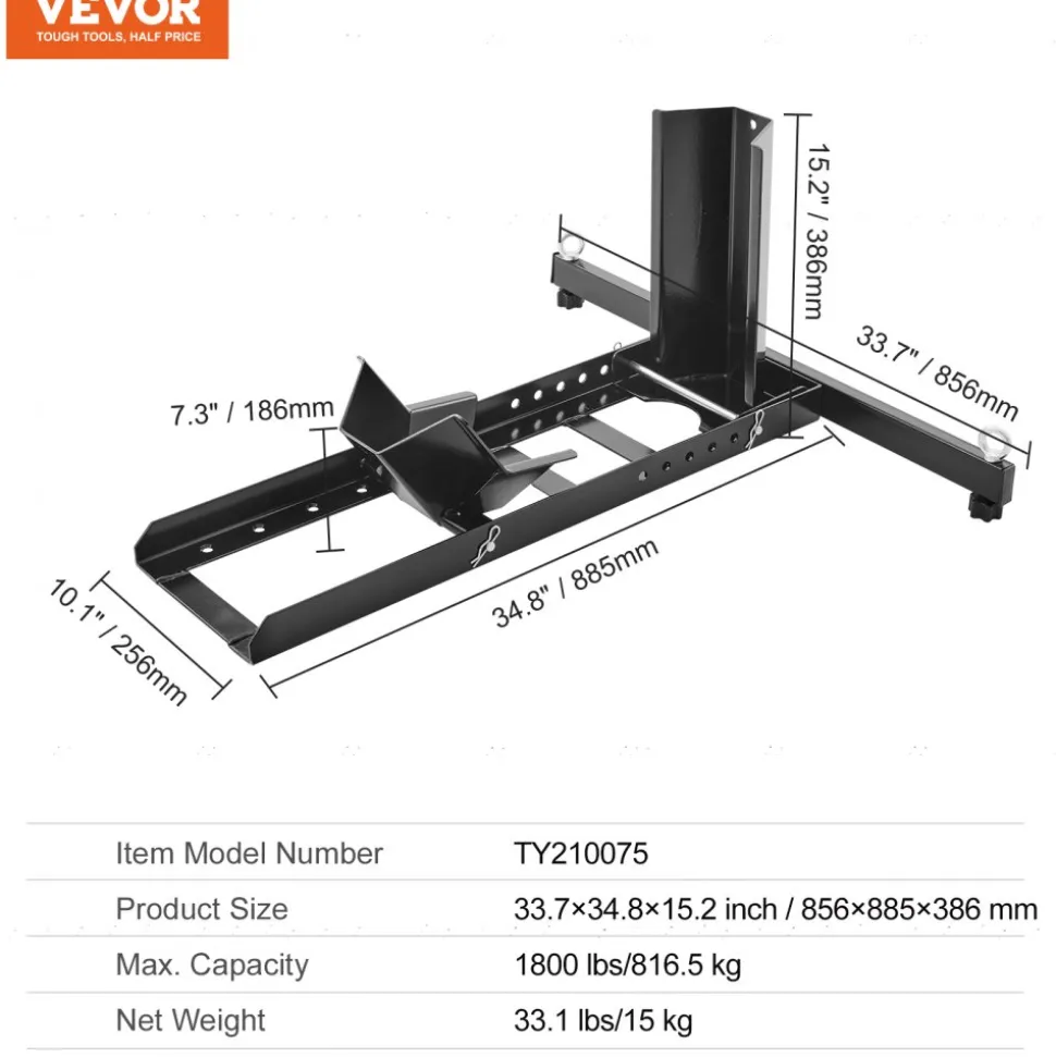 VEVOR Motorcycle Wheel Chock Upright, 1800 lbs Capacity, Heavy-duty Steel Motorcycle Front Wheel Stand with 6 Adjustable Holes, For 15"-22" Off-Road Motorcycles, Standard Motorcycles