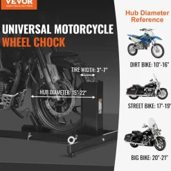 VEVOR Motorcycle Wheel Chock Upright, 1800 lbs Capacity, Heavy-duty Steel Motorcycle Front Wheel Stand with 6 Adjustable Holes, For 15