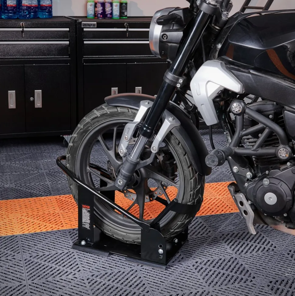 VEVOR Motorcycle Wheel Chock, 1800 lbs Capacity Wheel Cradle Holder, Heavy-duty Steel Motorcycle Front Wheel Stand with 3 Adjustable Holes, For 15"-21" Off-Road Motorcycles, Standard Motorcycles
