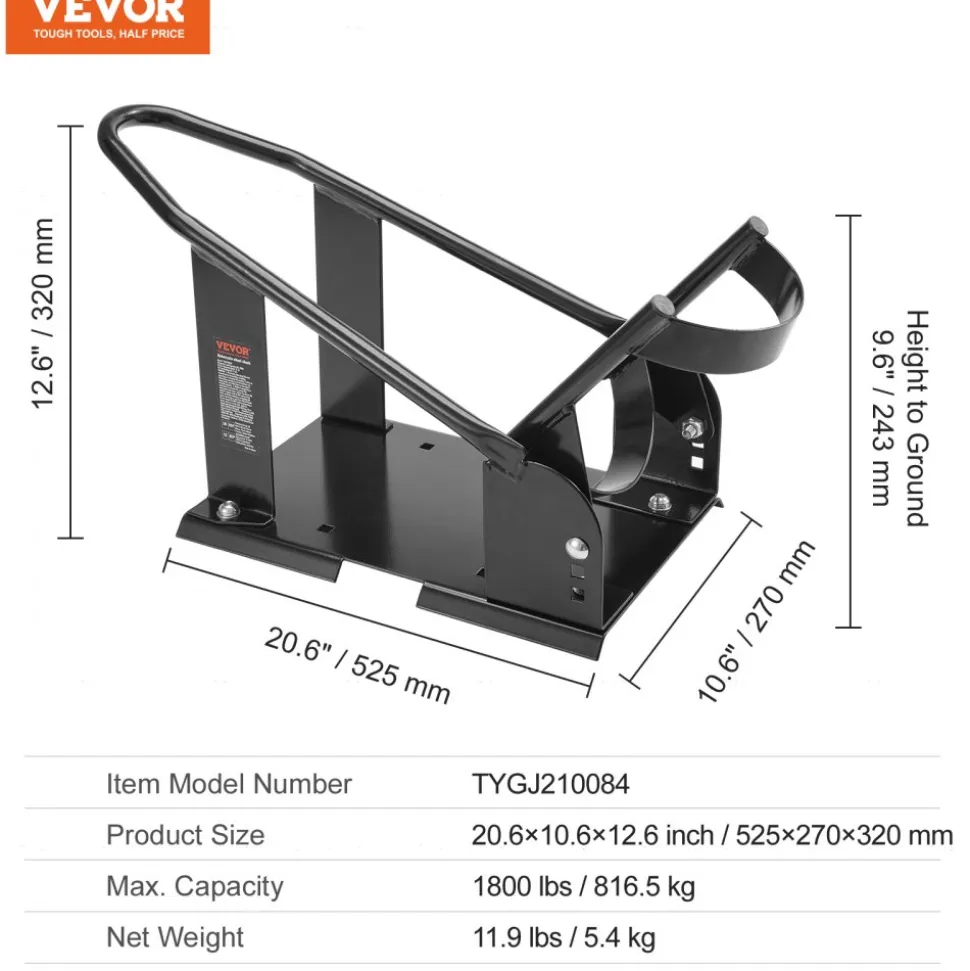 VEVOR Motorcycle Wheel Chock, 1800 lbs Capacity Wheel Cradle Holder, Heavy-duty Steel Motorcycle Front Wheel Stand with 3 Adjustable Holes, For 15"-21" Off-Road Motorcycles, Standard Motorcycles