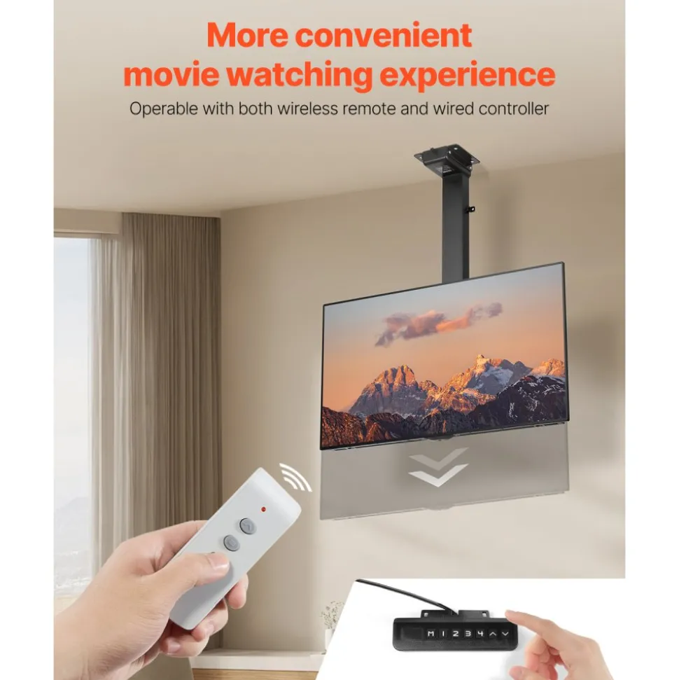 VEVOR Motorized Ceiling TV Mount, TV Wall Mount for 32 to 55 Inch TV, Electric Adjustable Ceiling TV Mount, Motorized Flip Down TV Mount Bracket with Max VESA 24 x 16 in, Fits TVs Up to 120 lbs