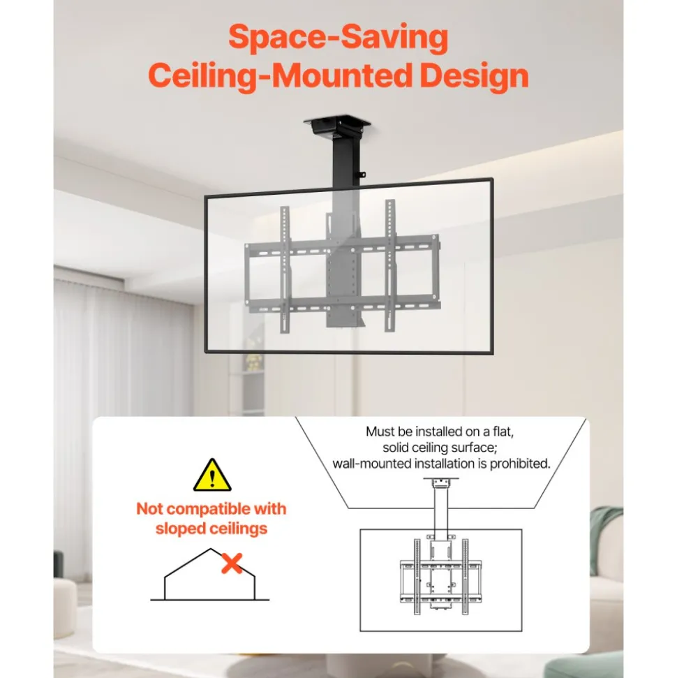 VEVOR Motorized Ceiling TV Mount, TV Wall Mount for 32 to 55 Inch TV, Electric Adjustable Ceiling TV Mount, Motorized Flip Down TV Mount Bracket with Max VESA 24 x 16 in, Fits TVs Up to 120 lbs