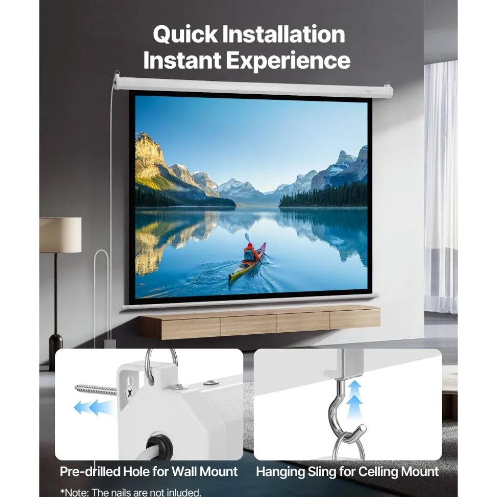 VEVOR Motorized Projector Screen, 72 inch 4:3 1080 HD Electric Projection Screen, Wall Mounted Projection Dispaly Projector with Remote Control, Automatic Movie Screen for Family Home Office Theater
