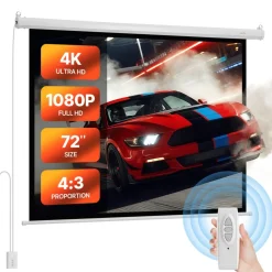VEVOR Motorized Projector Screen, 72 inch 4:3 1080 HD Electric Projection Screen, Wall Mounted Projection Dispaly Projector with Remote Control, Automatic Movie Screen for Family Home Office Theater