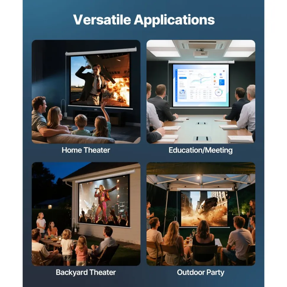 VEVOR Motorized Projector Screen, 72 inch 4:3 1080 HD Electric Projection Screen, Wall Mounted Projection Dispaly Projector with Remote Control, Automatic Movie Screen for Family Home Office Theater
