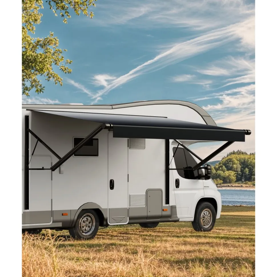 VEVOR Motorized RV Awning Complete Kit, 16' Retractable Awning with Aluminum Alloy Frame, Outdoor Trailer Awning, Fit for Most RVs(Black Fade)