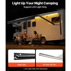 VEVOR Motorized RV Awning Complete Kit, 15.06FT Electric Retractable RV Awning with Aluminum Alloy Frame & Waterproof Fabric, Outdoor Camping Trailer Awnings Fit Most RVs (15FT Type, Gradient Black)