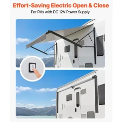 VEVOR Motorized RV Awning Complete Kit, 15.06FT Electric Retractable RV Awning with Aluminum Alloy Frame & Waterproof Fabric, Outdoor Camping Trailer Awnings Fit Most RVs (15FT Type, Gradient Black)