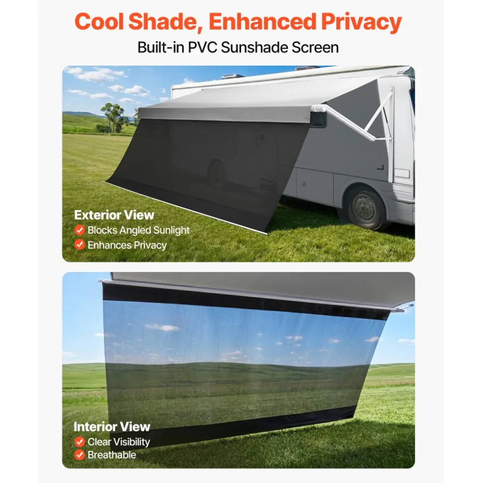 VEVOR Motorized RV Awning Complete Kit & Sunshade Screen, 18.06FT Electric Retractable RV Awning with Aluminum Alloy Frame & Waterproof Fabric, Outdoor Camping Trailer Awnings Fit Most RVs (18FT Type)