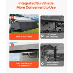 VEVOR Motorized RV Awning Complete Kit & Sunshade Screen, 18.06FT Electric Retractable RV Awning with Aluminum Alloy Frame & Waterproof Fabric, Outdoor Camping Trailer Awnings Fit Most RVs (18FT Type)
